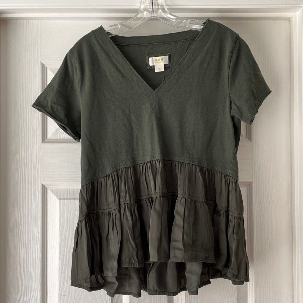 Maeve army green tiered v-neck, XS